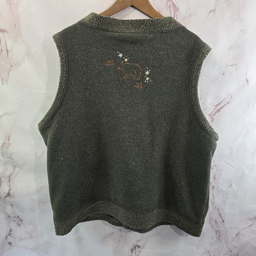 LL Bean Vest Womens XL Green Embroidered Zip Fleece Bear Flower Vintage - Picture 4 of 9